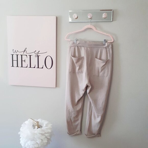EUC Zara taupe beige self tie jogger track pants, L - Picture 4 of 5